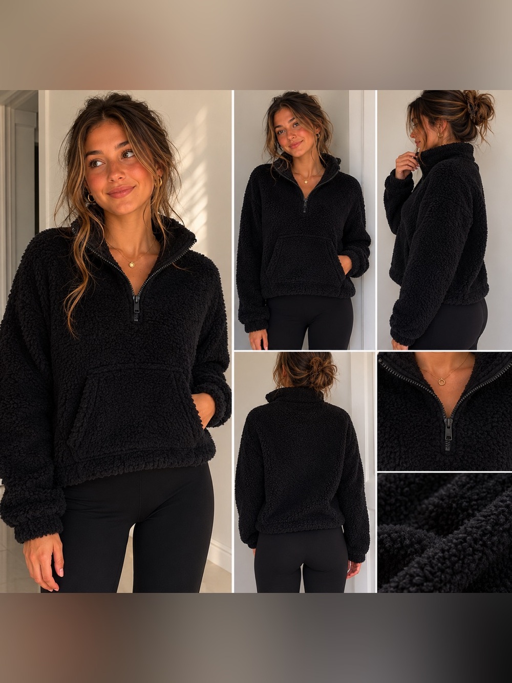 AERO Black Sherpa Pullover Quarter Zip Fleece Medium